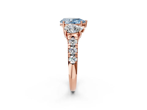 Rose gold Three-Stone Fancy Blue Pear Cut Diamond Pavé Band with Prong Setting_2