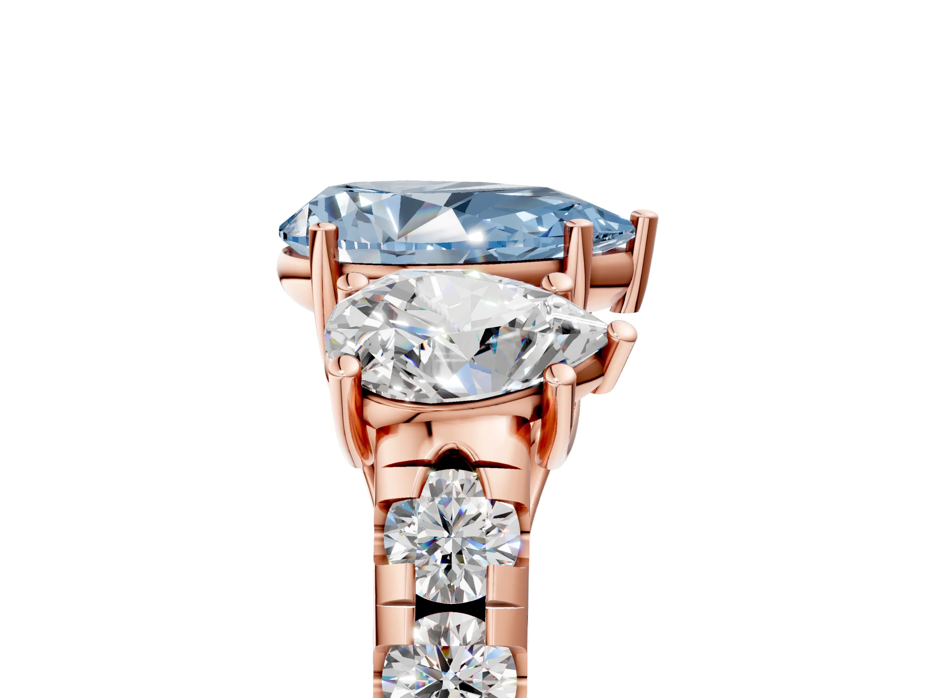 Rose gold Three-Stone Fancy Blue Pear Cut Diamond Pavé Band with Prong Setting_5