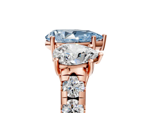 Rose gold Three-Stone Fancy Blue Pear Cut Diamond Pavé Band with Prong Setting_5