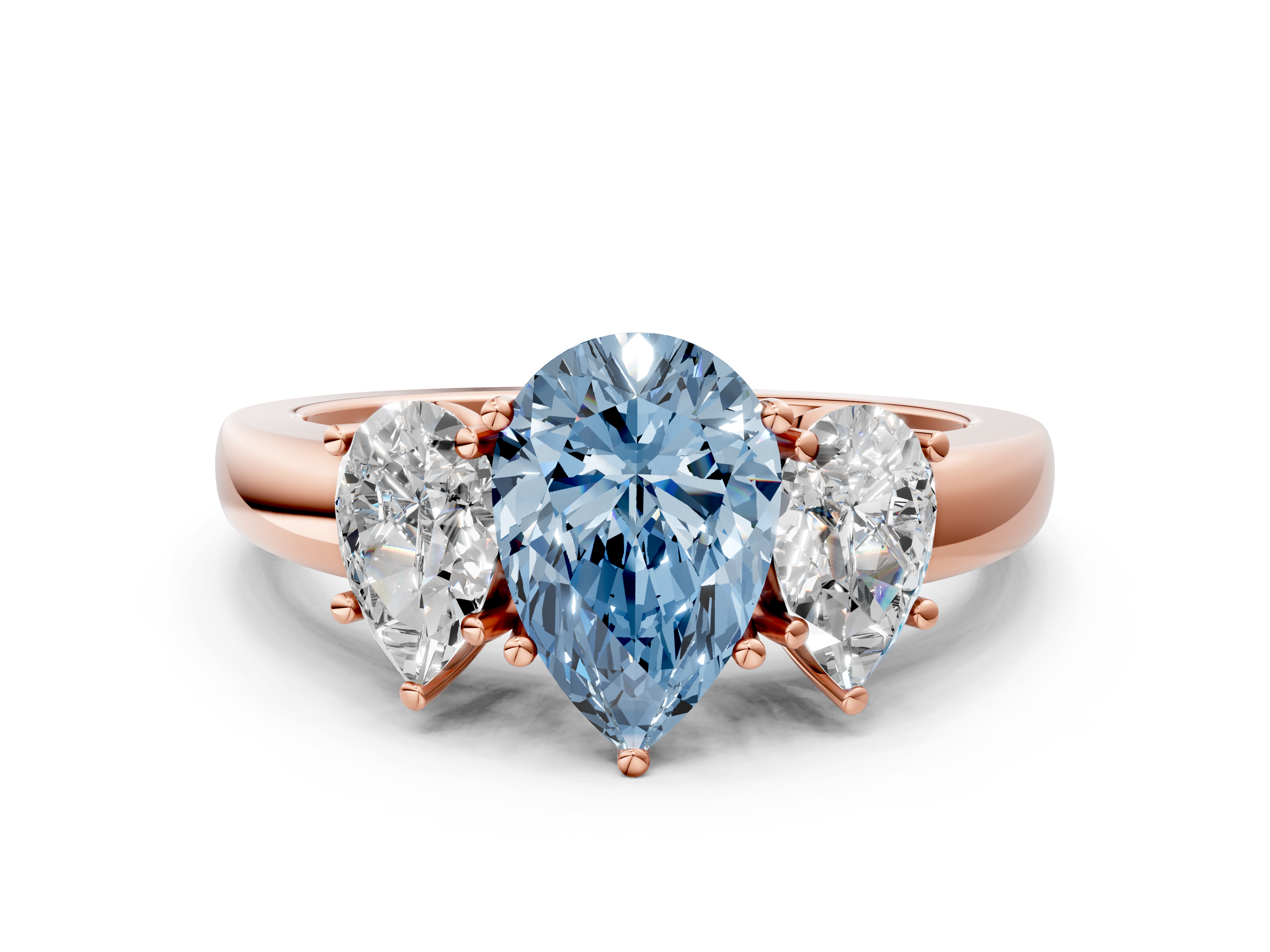 Rose gold Three-Stone Fancy Blue Pear  Cut Diamond Ring with Channel-Set Band and Four-Prong Setting_32