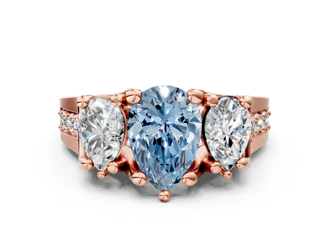 Rose gold Three-Stone Fancy Blue Pear  Cut Diamond Ring with Channel-Set Band and Four-Prong Setting_53