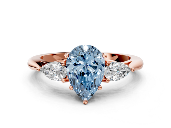 Rose gold Three-Stone Fancy Blue Pear  Cut Diamond Ring with Pear Side Stones in Four-Prong Setting