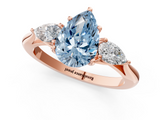 Rose gold Three-Stone Fancy Blue Pear  Cut Diamond Ring with Pear Side Stones in Four-Prong Setting_110