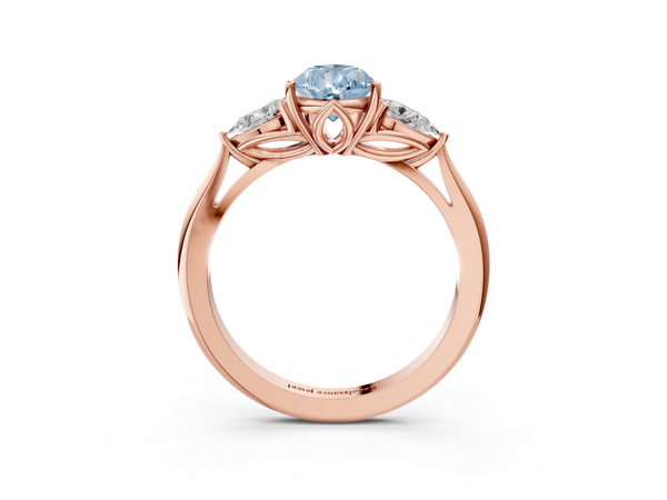 Rose gold Three-Stone Fancy Blue Pear  Cut Diamond Ring with Pear Side Stones in Four-Prong Setting