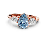 Rose gold Three-Stone Fancy Blue Pear Cut Diamond Ring with Pear  Side Stones in Four-Prong Setting_12