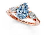 Rose gold Three-Stone Fancy Blue Pear Cut Diamond Ring with Pear  Side Stones in Four-Prong Setting_13