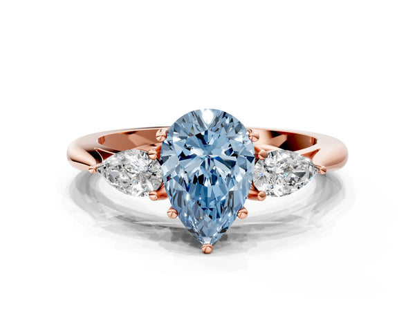 Rose gold Three-Stone Fancy Blue Pear Cut Diamond Ring with Pear  Side Stones in Four-Prong Setting