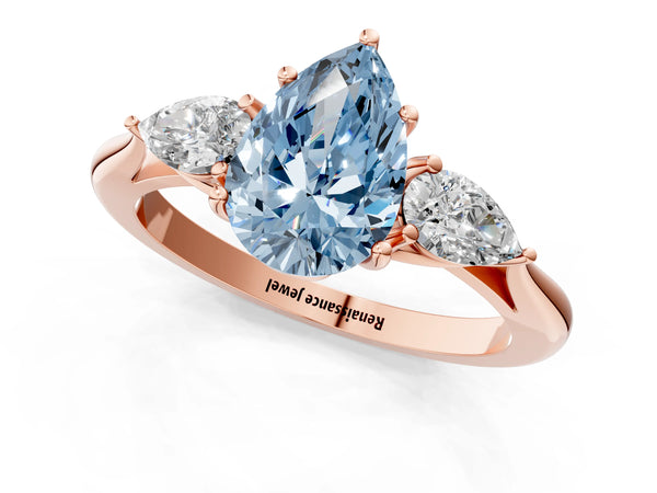 Rose gold Three-Stone Fancy Blue Pear Cut Diamond Ring with Pear  Side Stones in Four-Prong Setting