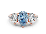 Rose gold Three-Stone Fancy Blue Pear Cut Diamond Ring with Round  Pavé Band and Prong Setting_24
