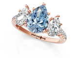 Rose gold Three-Stone Fancy Blue Pear Cut Diamond Ring with Round  Pavé Band and Prong Setting_25