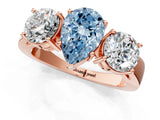 Rose gold Three-Stone Fancy Blue Pear Cut Diamond Ring with Round Side Stones, Classic Band, and Four-Prong Setting_1