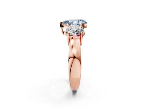 Rose gold Three-Stone Fancy Blue Pear Cut Diamond Ring with Round Side Stones, Classic Band, and Four-Prong Setting_2