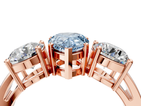Rose gold Three-Stone Fancy Blue Pear Cut Diamond Ring with Round Side Stones, Classic Band, and Four-Prong Setting_4
