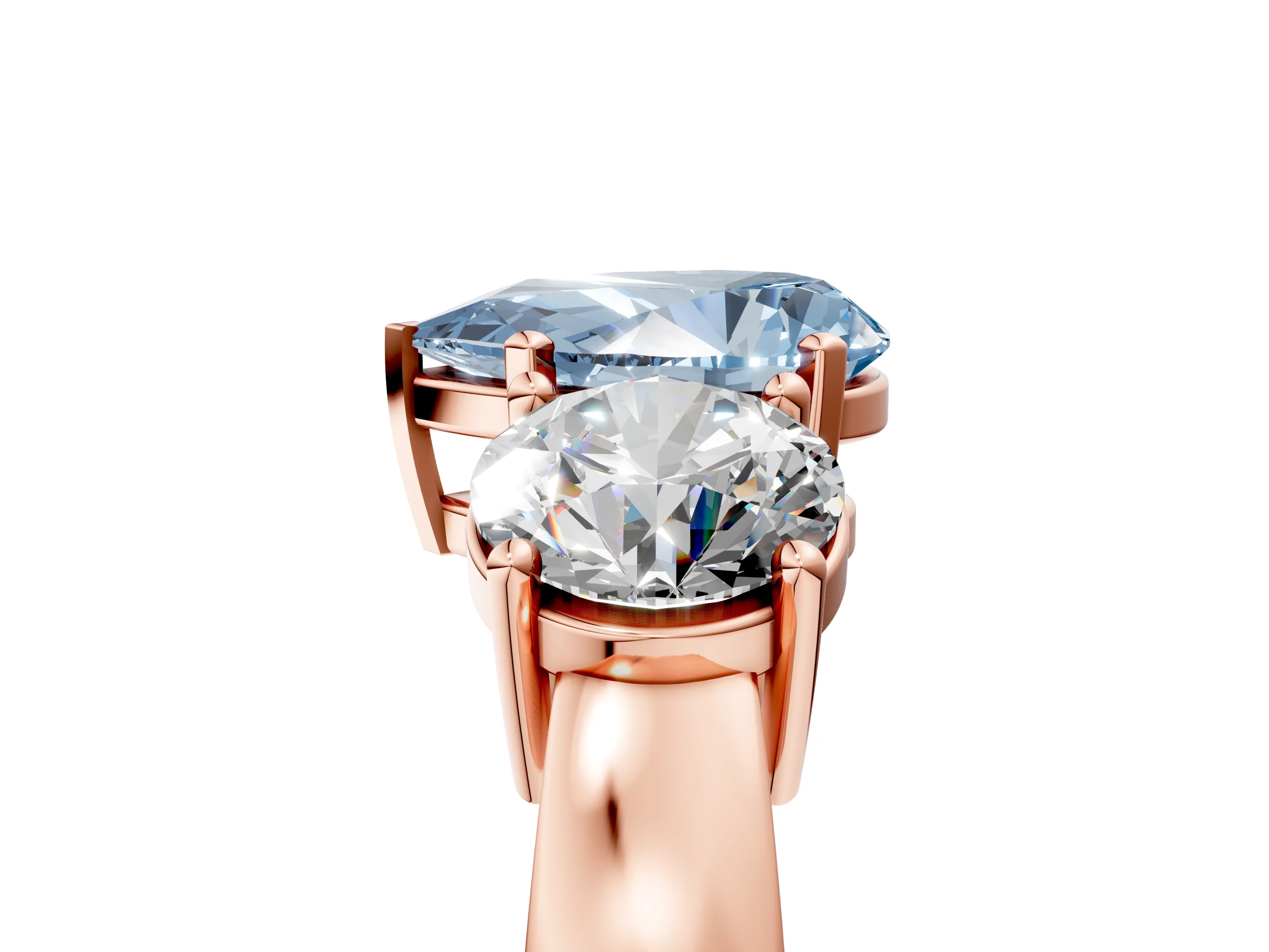Rose gold Three-Stone Fancy Blue Pear Cut Diamond Ring with Round Side Stones, Classic Band, and Four-Prong Setting_5