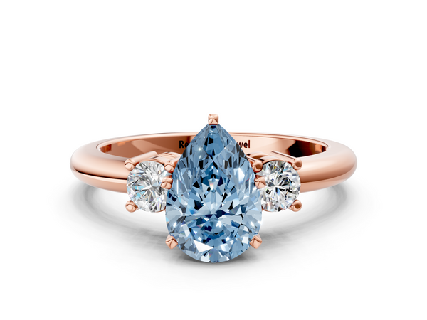 Rose gold Three-Stone Fancy Blue Pear  Cut Diamond Solitaire with Prong Setting and Classic Band