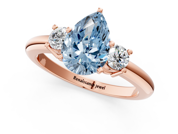 Rose gold Three-Stone Fancy Blue Pear  Cut Diamond Solitaire with Prong Setting and Classic Band