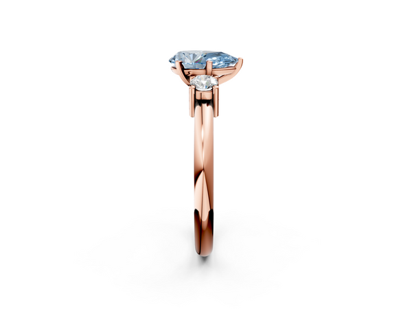 Rose gold Three-Stone Fancy Blue Pear  Cut Diamond Solitaire with Prong Setting and Classic Band