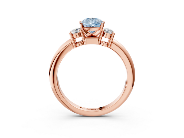 Rose gold Three-Stone Fancy Blue Pear  Cut Diamond Solitaire with Prong Setting and Classic Band