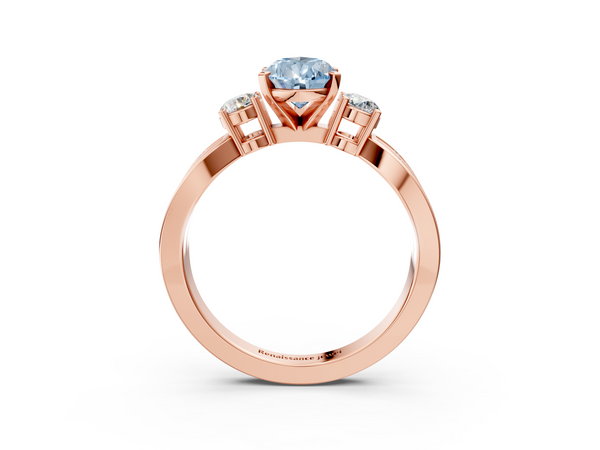 Rose gold Three-Stone Fancy Blue Pear  Cut Diamond Twist Band with Prong Setting