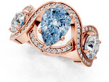 Rose gold Three-Stone Fancy Blue Pear Cut Diamond Wave Pave Band with Prong Setting_1