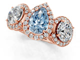 Rose gold Three-Stone Fancy Blue Pear Cut Halo Diamond Milgrain Band with Four-Prong Setting_1