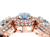 Rose gold Three-Stone Fancy Blue Pear Cut Halo Diamond Milgrain Band with Four-Prong Setting_4
