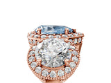 Rose gold Three-Stone Fancy Blue Pear Cut Halo Diamond Milgrain Band with Four-Prong Setting_5