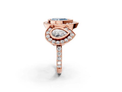 Rose gold Three-Stone Fancy Blue Pear Cut Halo Pavé Diamond Ring_2