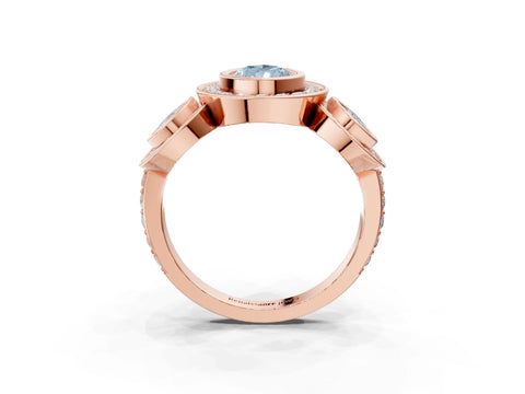 Rose gold Three-Stone Fancy Blue Pear Cut Halo Pavé Diamond Ring_3