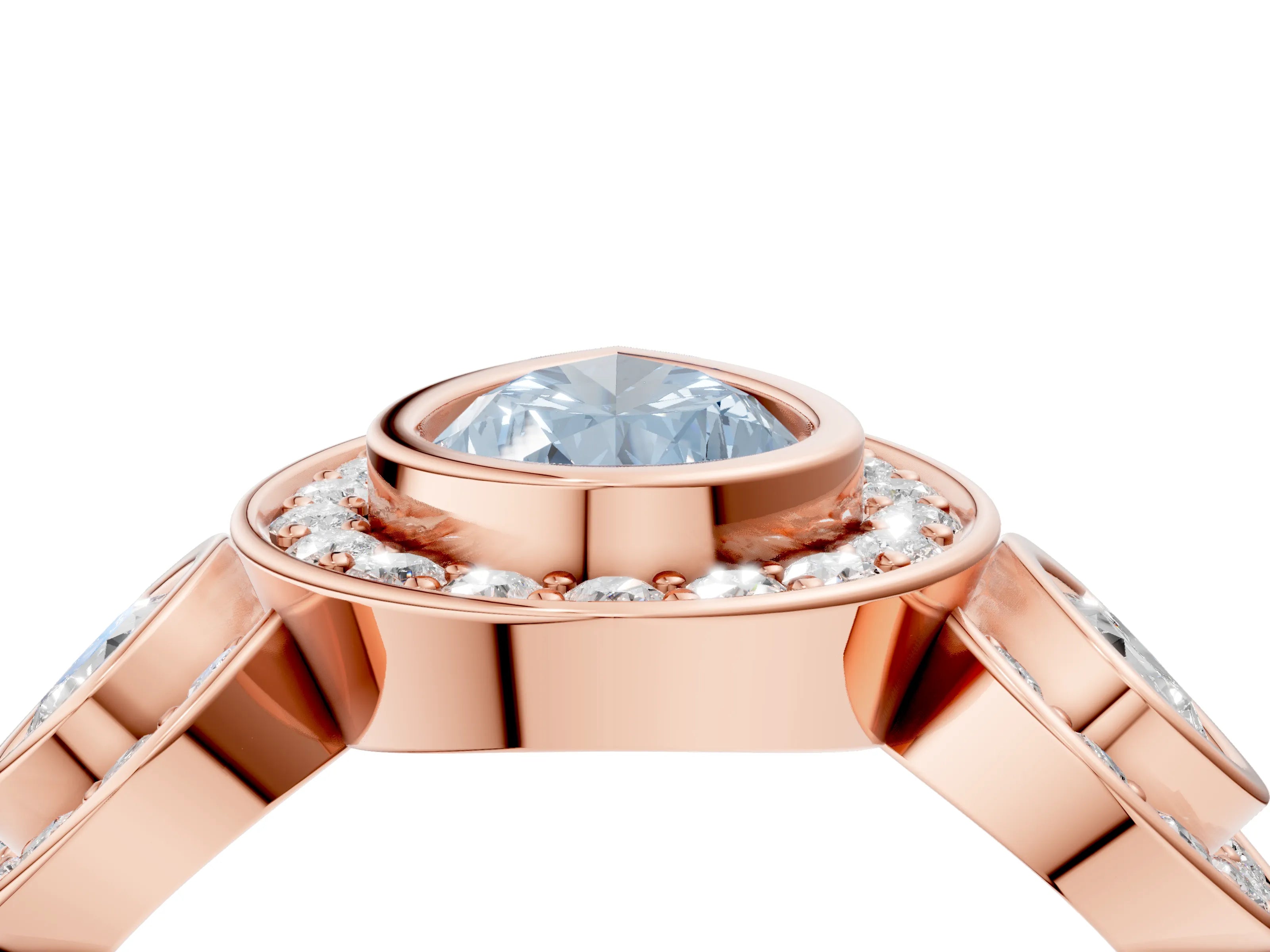 Rose gold Three-Stone Fancy Blue Pear Cut Halo Pavé Diamond Ring_4