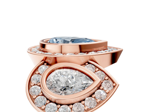 Rose gold Three-Stone Fancy Blue Pear Cut Halo Pavé Diamond Ring_5