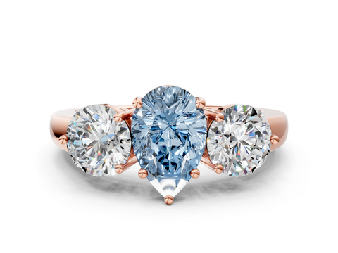 Rose gold Three-Stone Fancy Blue Pear  Cut Solitaire Ring with Prong Setting on a Classic Band_78