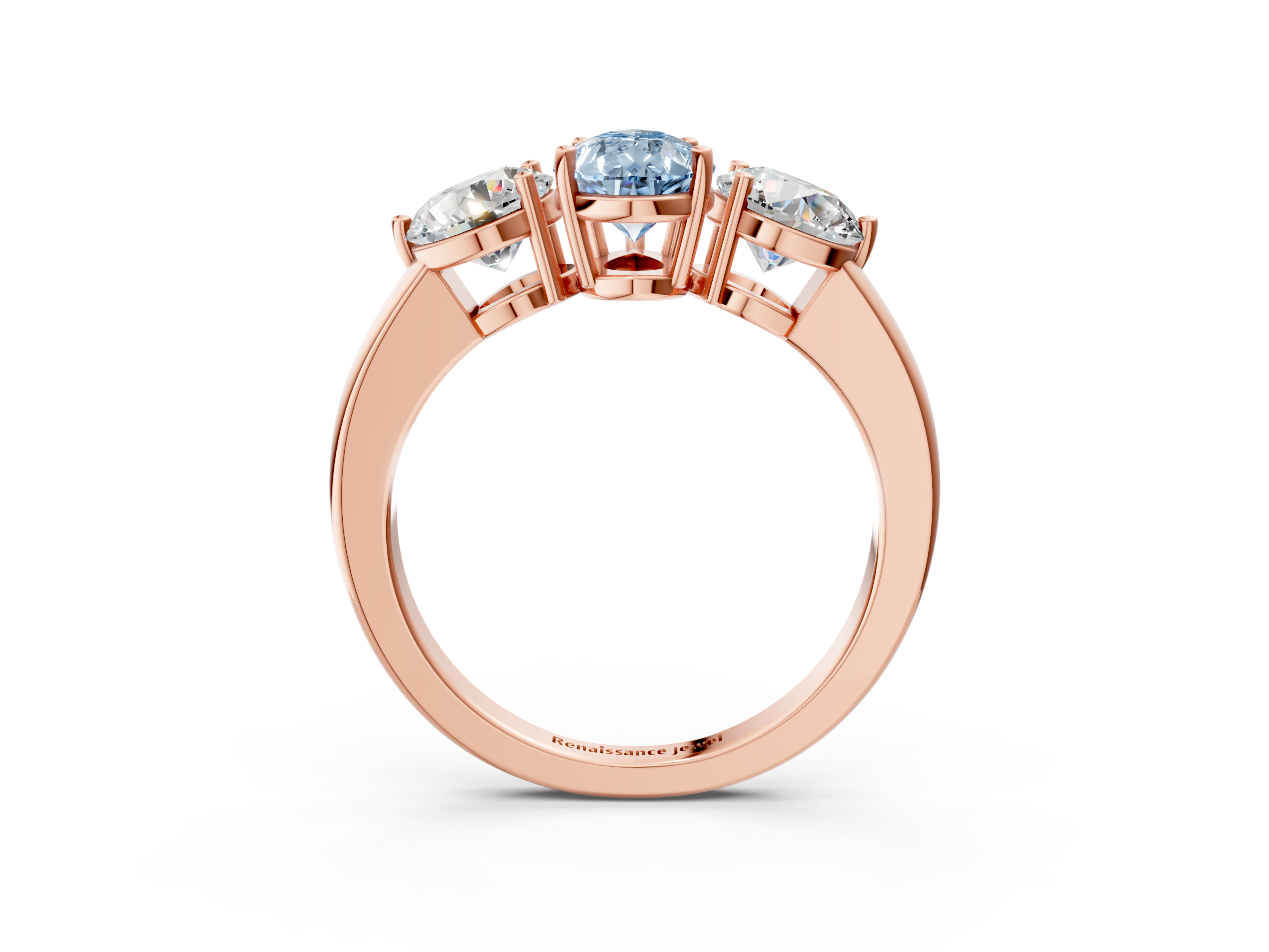 Rose gold Three-Stone Fancy Blue Pear  Cut Solitaire Ring with Prong Setting on a Classic Band_81