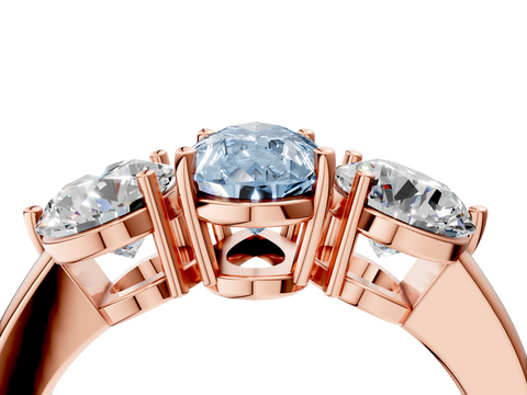 Rose gold Three-Stone Fancy Blue Pear  Cut Solitaire Ring with Prong Setting on a Classic Band_82