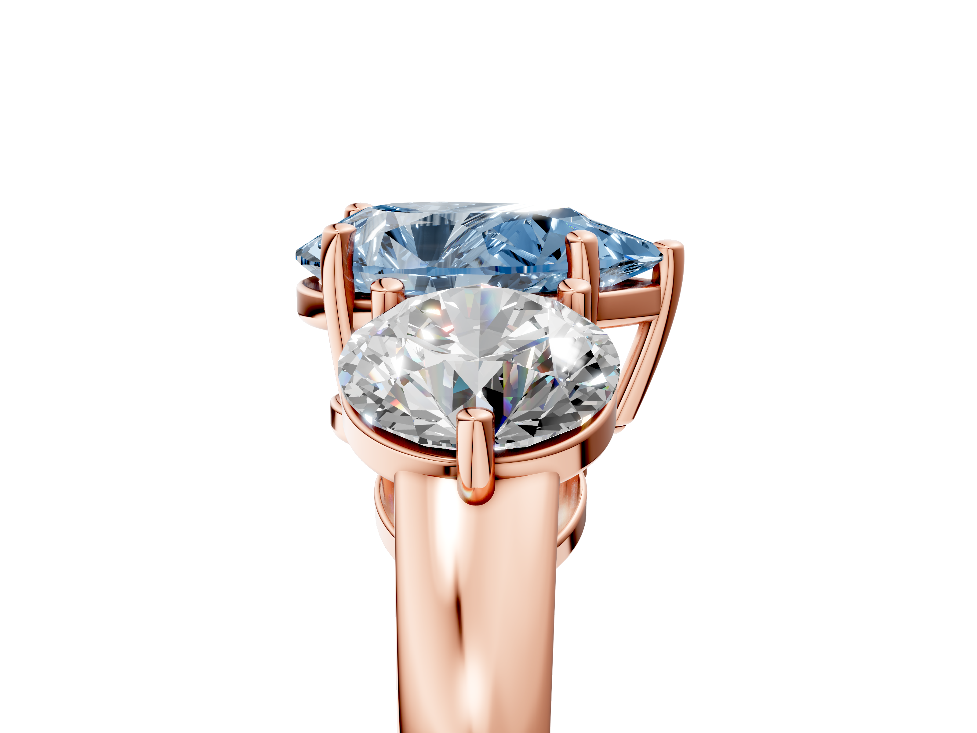 Rose gold Three-Stone Fancy Blue Pear  Cut Solitaire Ring with Prong Setting on a Classic Band_83