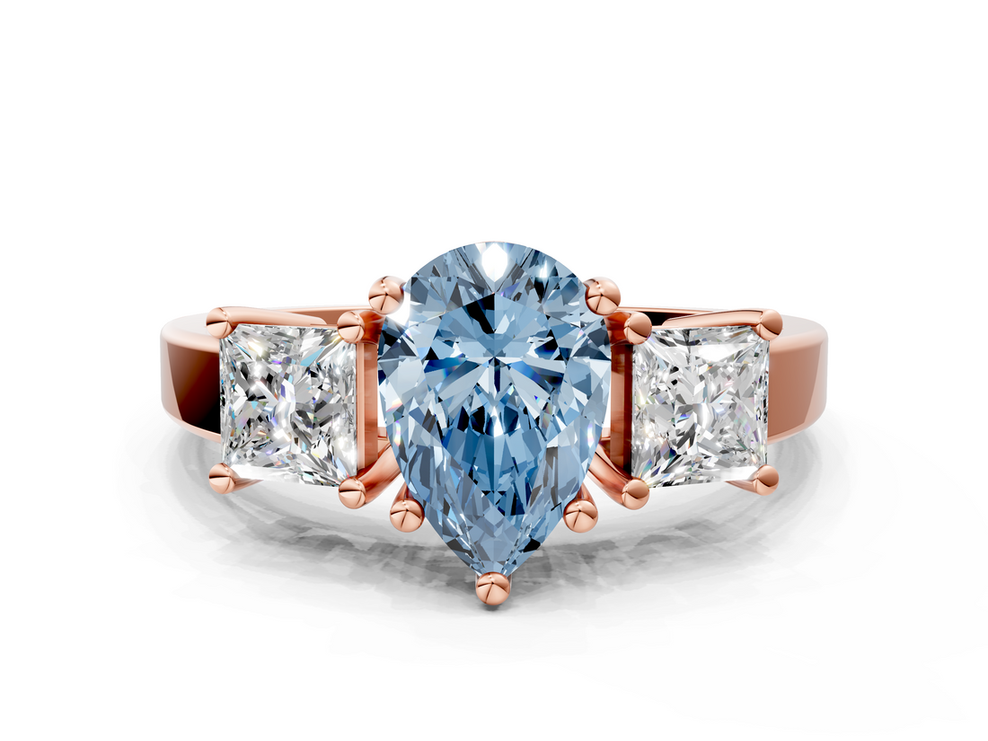 Rose gold Three-Stone Fancy Blue Pear  Cut Solitaire Ring with Prong Setting_3