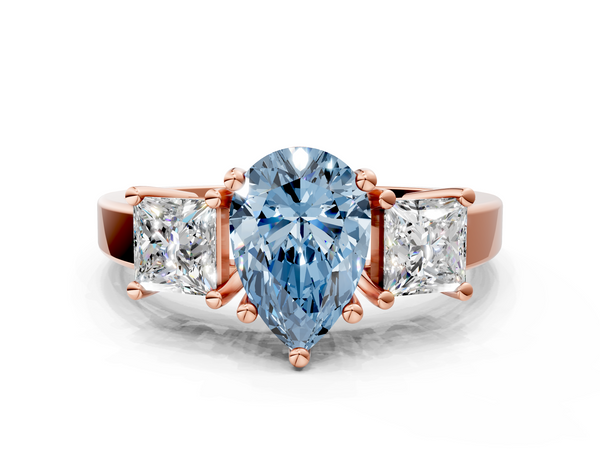 Rose gold Three-Stone Fancy Blue Pear  Cut Solitaire Ring with Prong Setting