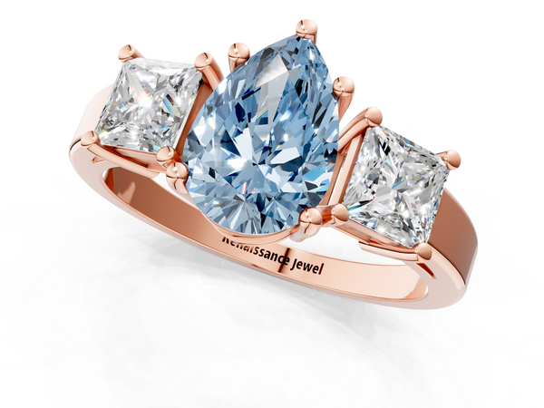 Rose gold Three-Stone Fancy Blue Pear  Cut Solitaire Ring with Prong Setting