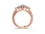 Rose gold Three-Stone Fancy Blue Pear  Diamond Milgrain Pave Band with Prong Setting 3