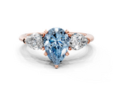 Rose gold Three-Stone Fancy Blue Pear  Diamond Ring with Pear Side Stones in Four-Prong Setting_45