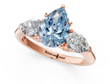 Rose gold Three-Stone Fancy Blue Pear  Diamond Ring with Pear Side Stones in Four-Prong Setting_46
