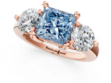 Rose gold Three-Stone Fancy Blue Princess  Brilliant Cut Solitaire Ring with Prong Setting on a Classic Band 1