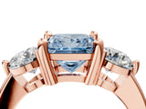 Rose gold Three-Stone Fancy Blue Princess  Brilliant Cut Solitaire Ring with Prong Setting on a Classic Band 4