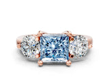 Rose gold Three-Stone Fancy Blue Princess  Brilliant Cut Solitaire Ring with Prong Setting on a Classic Band