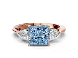 Rose gold Three-Stone Fancy Blue Princess Cut Brilliant Diamond Solitaire Ring with Tapered Band and Four-Prong Setting_3