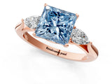 Rose gold Three-Stone Fancy Blue Princess Cut Brilliant Diamond Solitaire Ring with Tapered Band and Four-Prong Setting_4