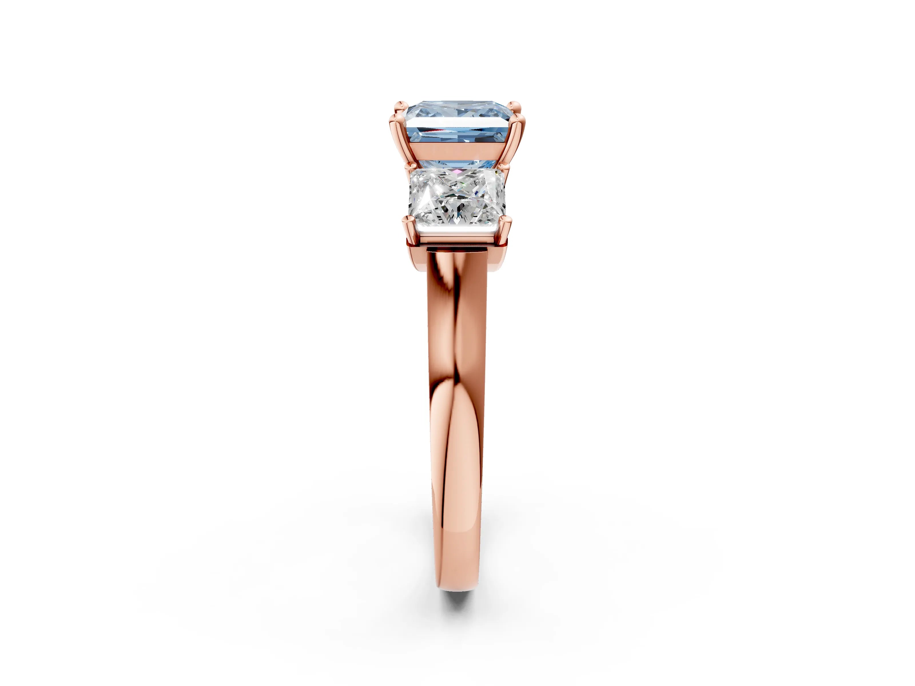 Rose gold Three-Stone Fancy Blue Princess Cut Brilliant Diamond Trellis Ring with Comfort Fit Band_2