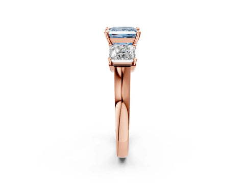 Rose gold Three-Stone Fancy Blue Princess Cut Brilliant Diamond Trellis Ring with Comfort Fit Band_2