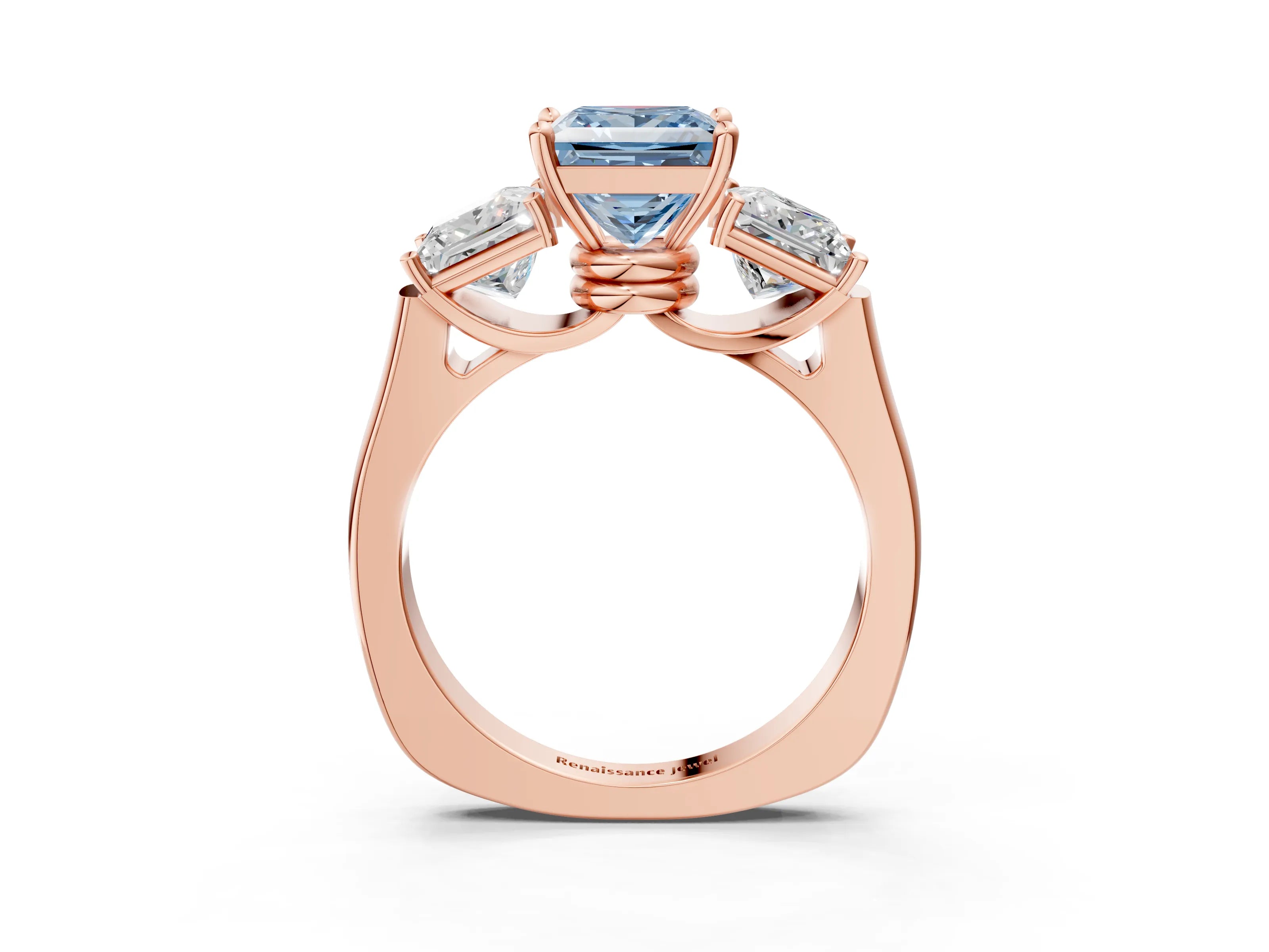Rose gold Three-Stone Fancy Blue Princess Cut Brilliant Diamond Trellis Ring with Comfort Fit Band_3