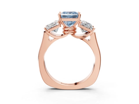 Rose gold Three-Stone Fancy Blue Princess Cut Brilliant Diamond Trellis Ring with Comfort Fit Band_3